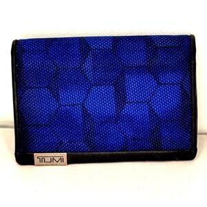 TUMI Blue Nylon & Leather Slim Bifold Wallet Card Case